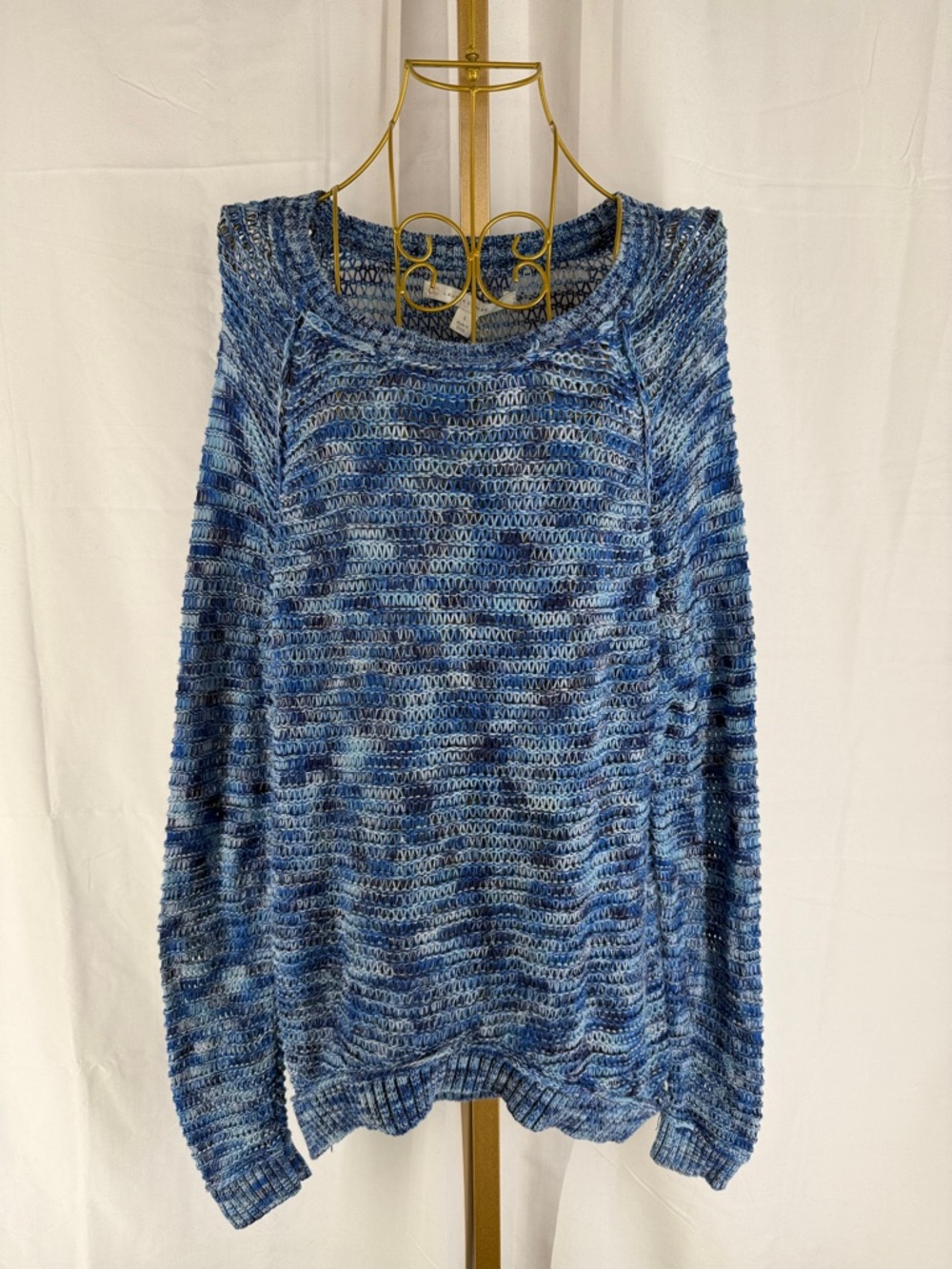 LC Lauren Conrad Scoop Neck Crochet Open Knit Tunic Sweater - Large  Blue Marled